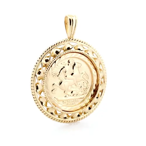 9ct Gold  Rope Candy Twist Frame St George Pendant (Full Sov Size) - JSP011-F