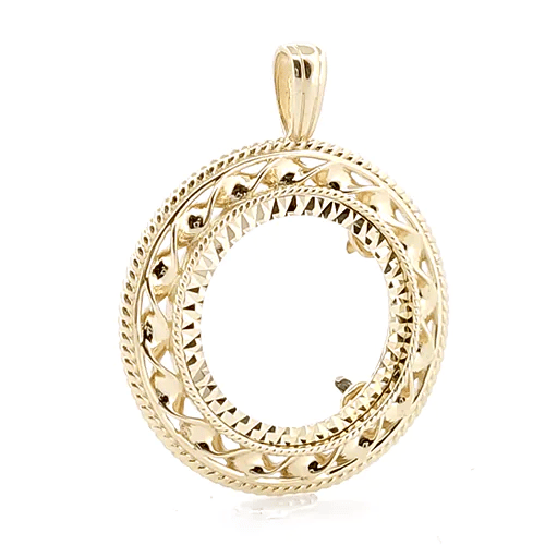 9ct Gold  Rope Candy Twist Frame Full Sovereign Coin Mount Pendant - JSP011-F