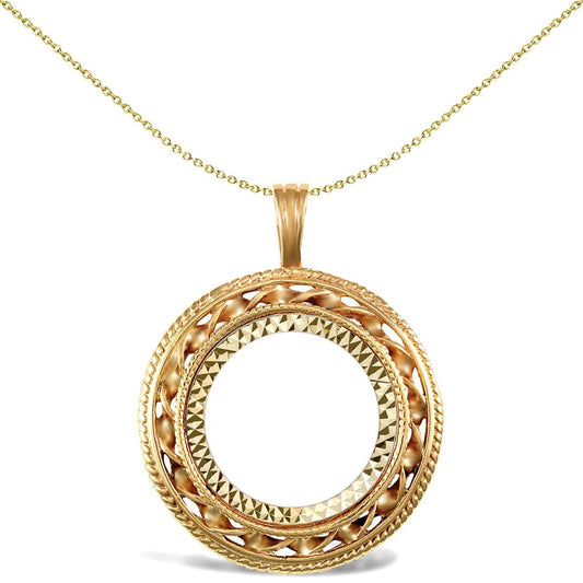 9ct Gold Rope Candy Twist Frame Full Sovereign Coin Mount Pendant - JSP011-F