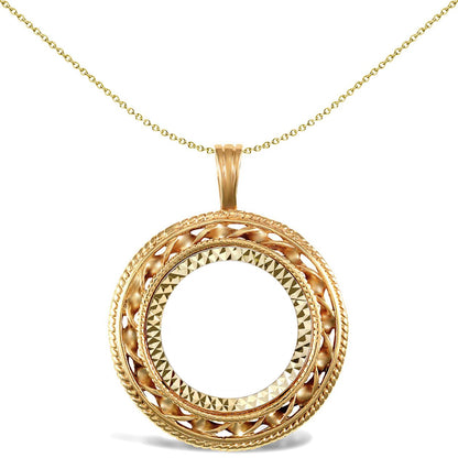 9ct Gold  Rope Candy Twist Frame Full Sovereign Coin Mount Pendant - JSP011-F