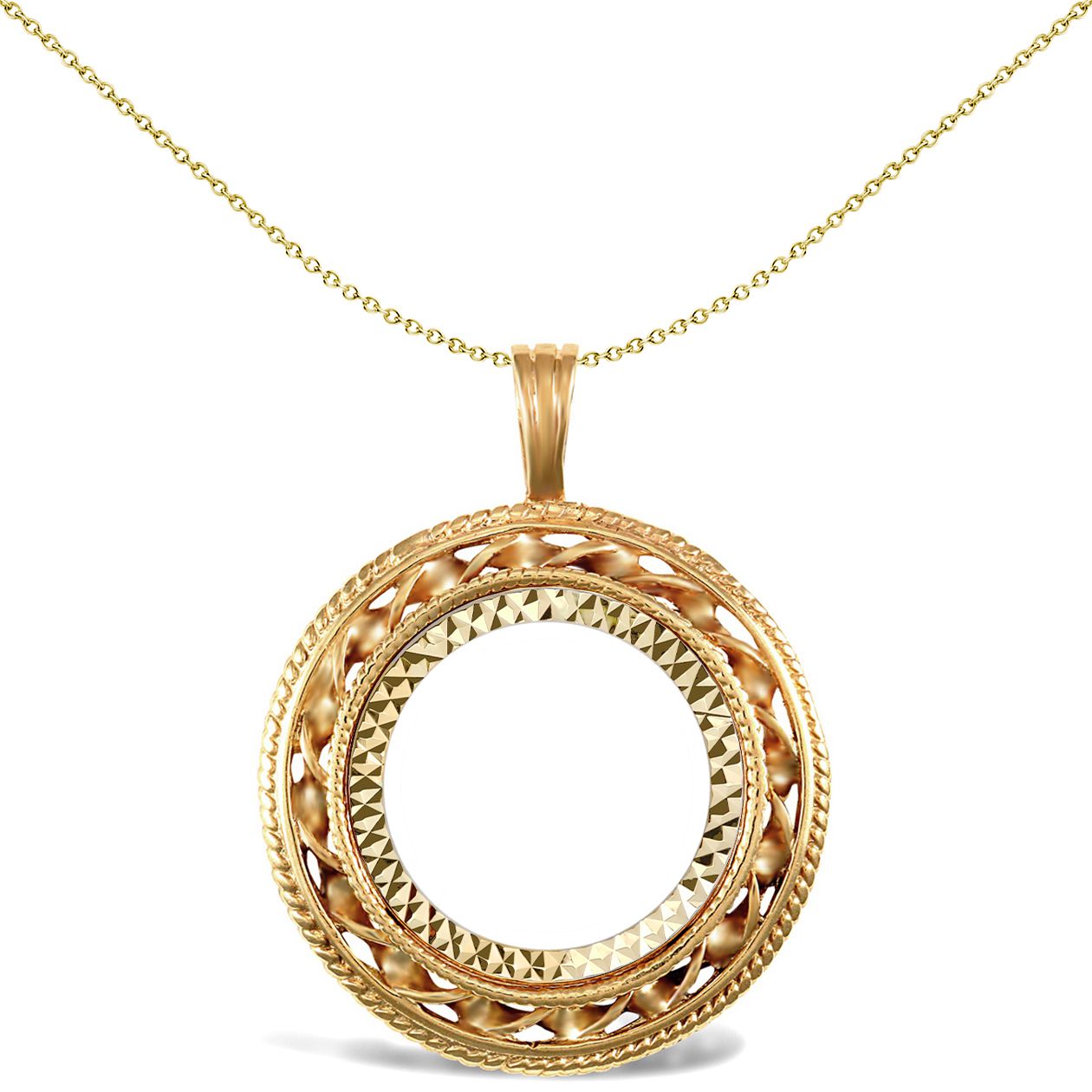 9ct Gold  Rope Candy Twist Frame Full Sovereign Coin Mount Pendant - JSP011-F