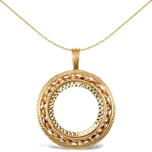9ct Gold  Rope Candy Twist Frame Full Sovereign Coin Mount Pendant - JSP011-F