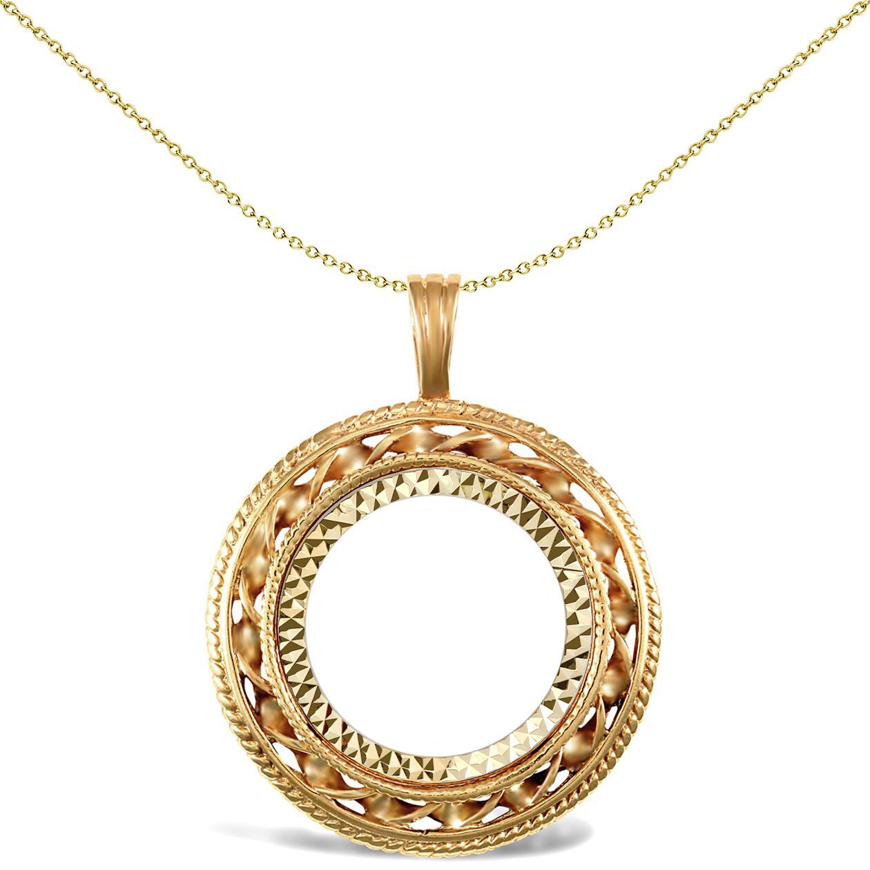 9ct Gold  Rope Candy Twist Frame Full Sovereign Coin Mount Pendant - JSP011-F