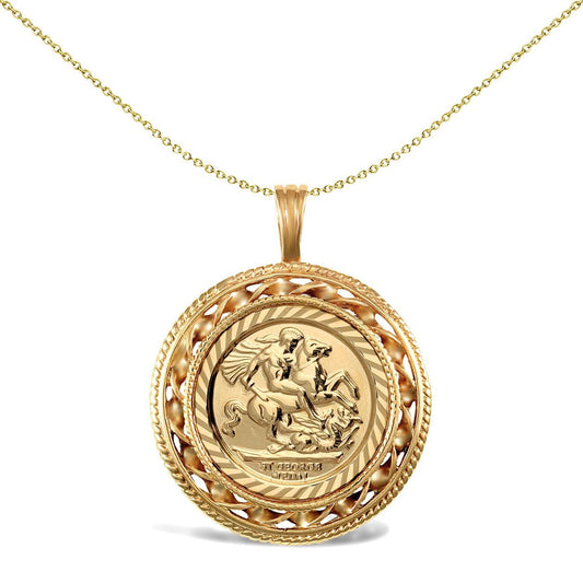 9ct Gold Rope Candy Twist Frame St George Pendant (Half Sov Size) - JSP011-H