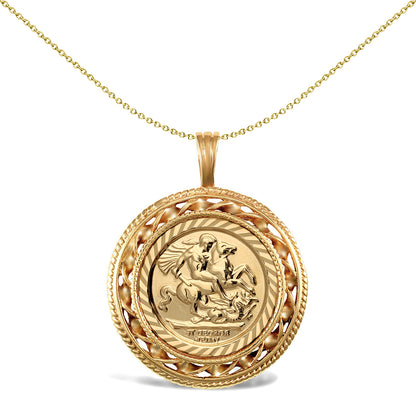 9ct Gold  Rope Candy Twist Frame St George Pendant (Half Sov Size) - JSP011-H