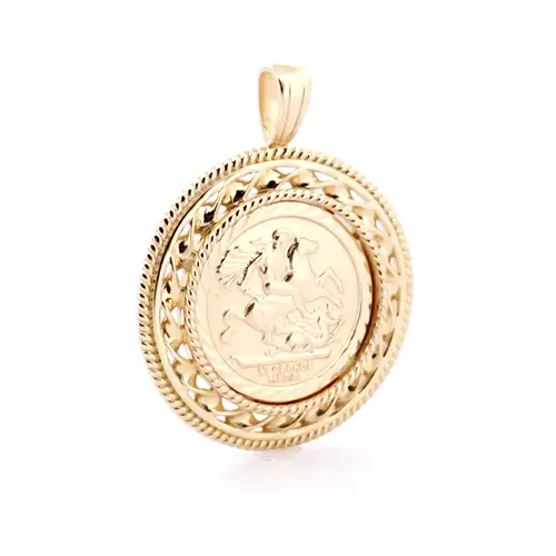 9ct Gold  Rope Candy Twist Frame St George Pendant (Half Sov Size) - JSP011-H
