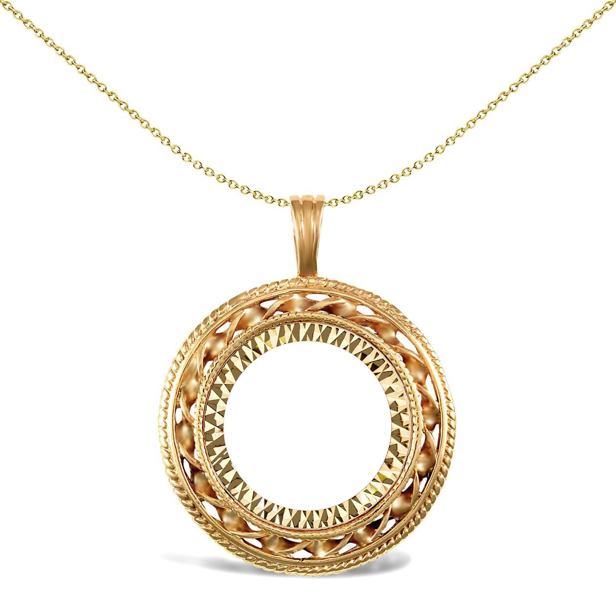 9ct Gold  Rope Candy Twist Frame Half Sovereign Coin Mount Pendant - JSP011-H
