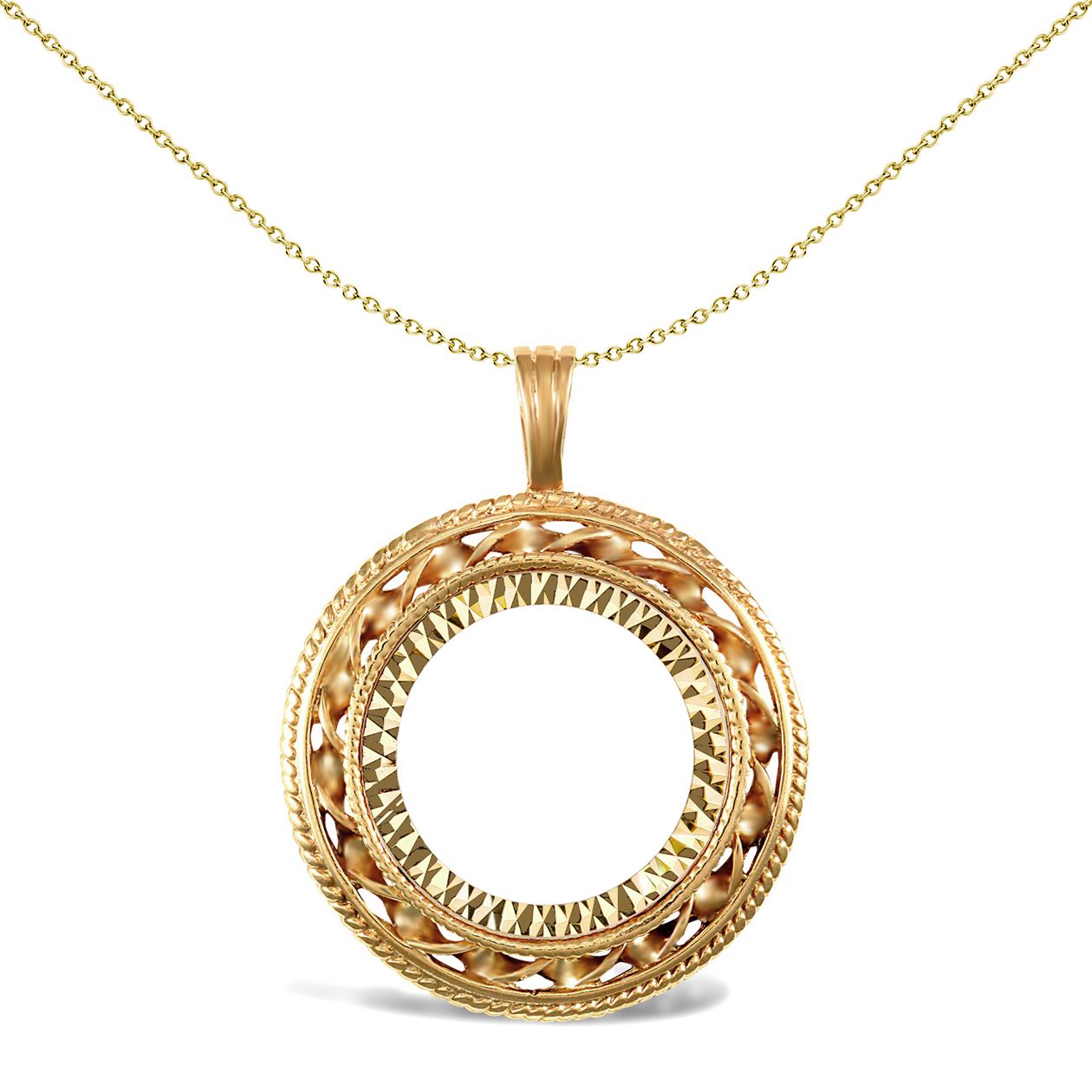 9ct Gold  Rope Candy Twist Frame Half Sovereign Coin Mount Pendant - JSP011-H