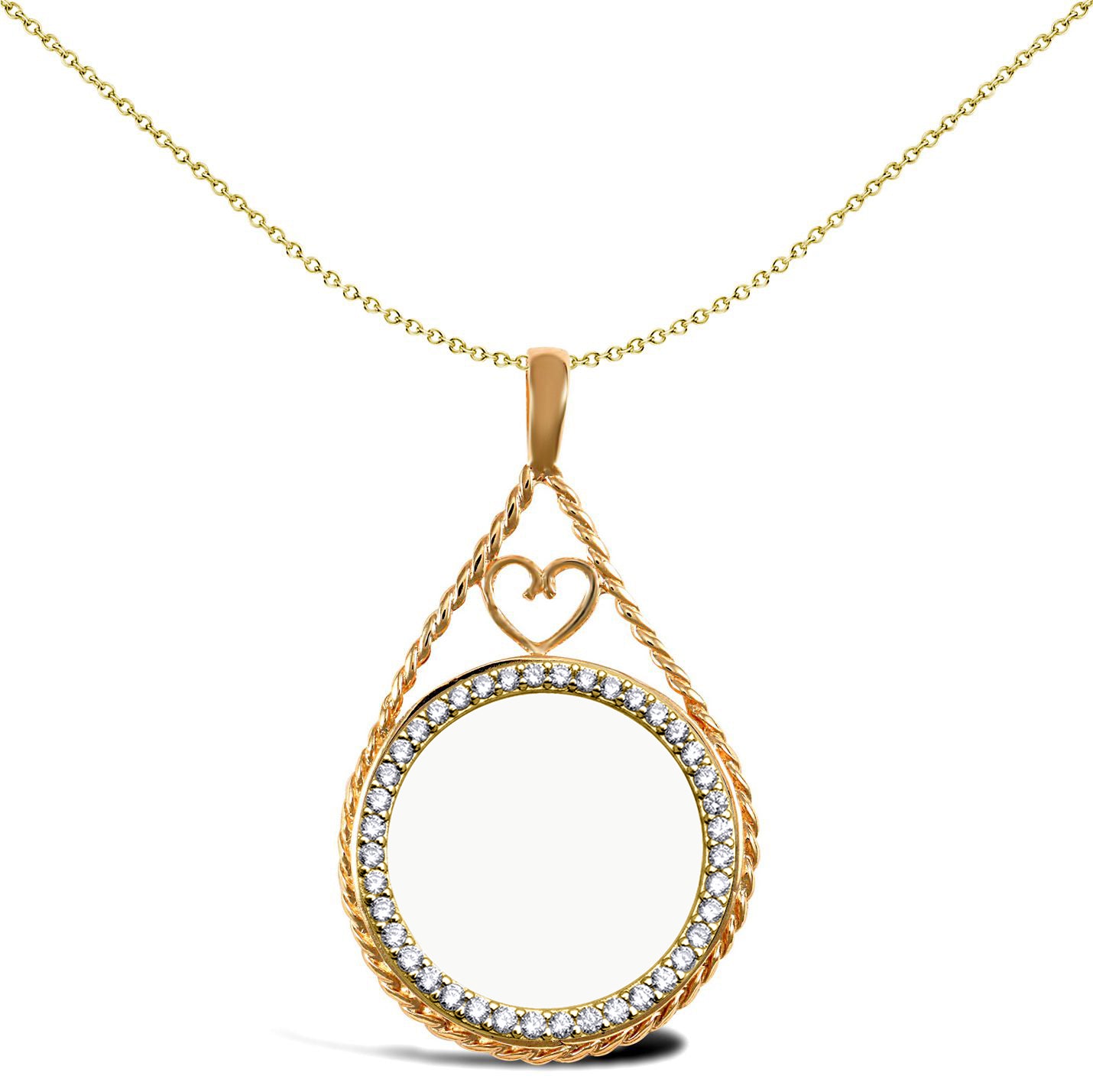 9ct Gold  Heart Rope Full Sovereign Coin Mount Pendant CZ Bezel - JSP012-F