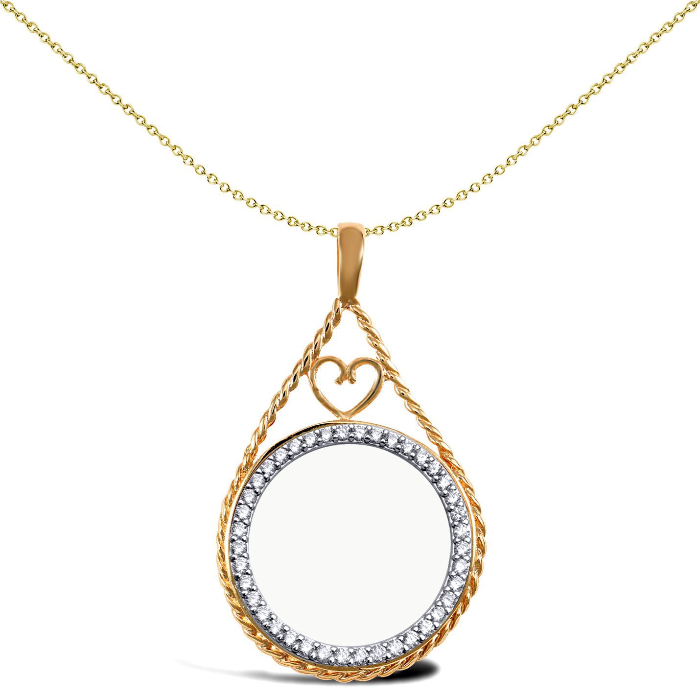 9ct Gold  Heart Rope Full Sovereign Coin Mount Pendant CZ Bezel - JSP012-F