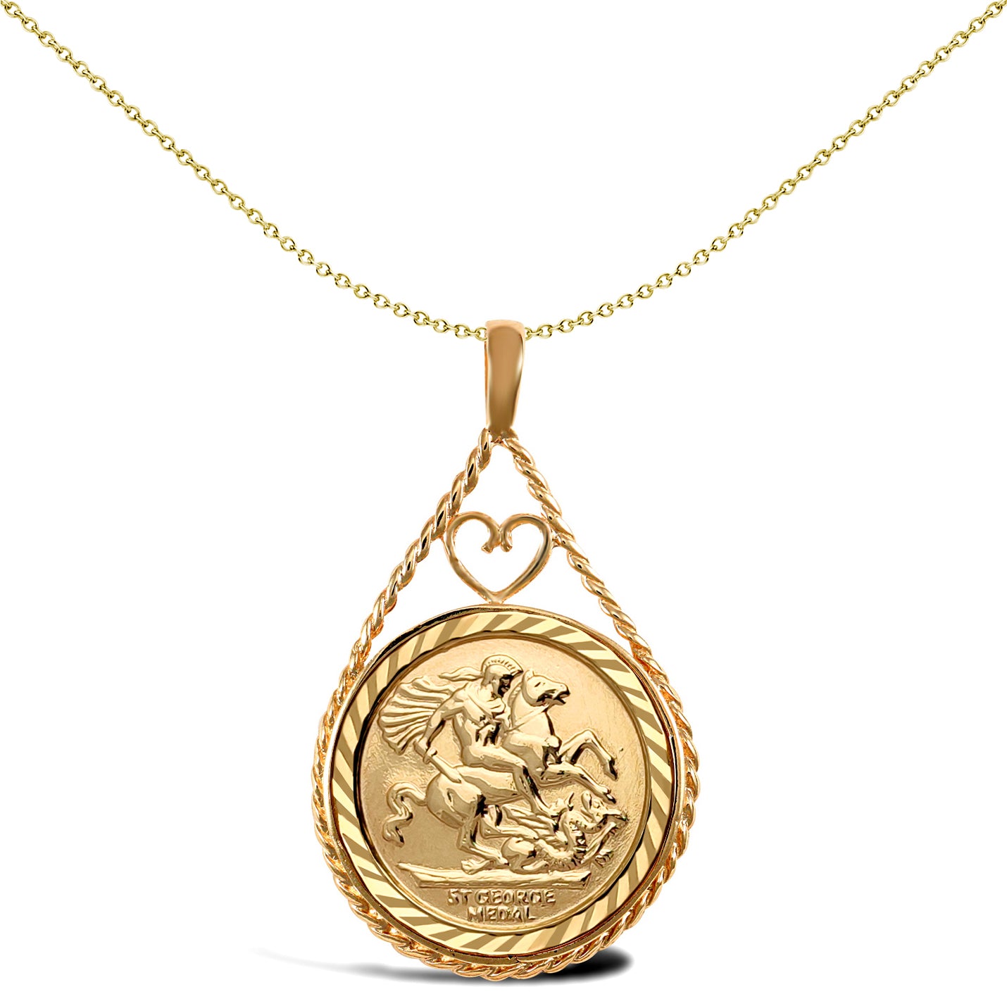 9ct Gold  Heart Teardrop Rope St George Pendant (Full Sov Size) - JSP012-F