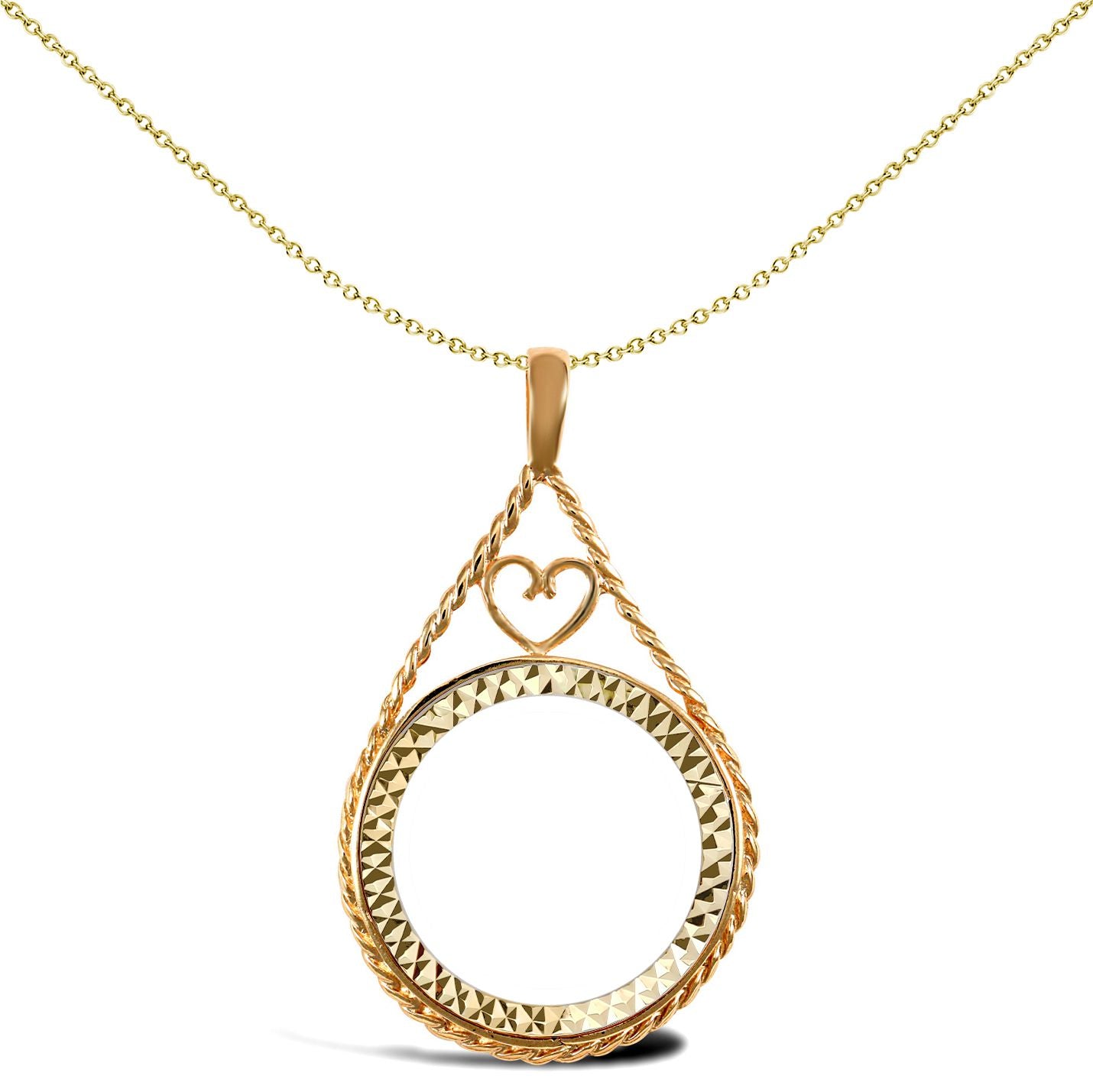 9ct Gold  Heart Teardrop Rope Full Sovereign Coin Mount Pendant - JSP012-F