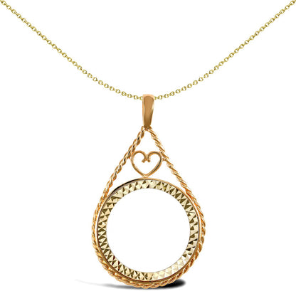 9ct Gold  Heart Teardrop Rope Full Sovereign Coin Mount Pendant - JSP012-F