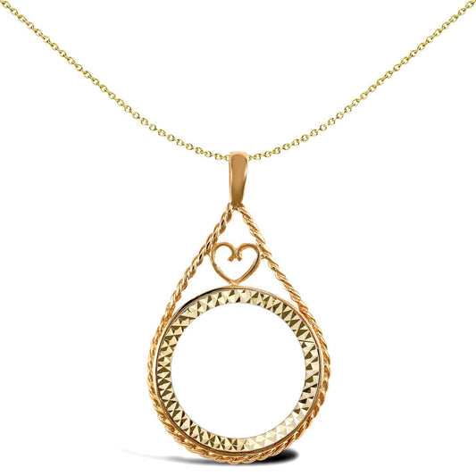 9ct Gold  Heart Teardrop Rope Full Sovereign Coin Mount Pendant - JSP012-F