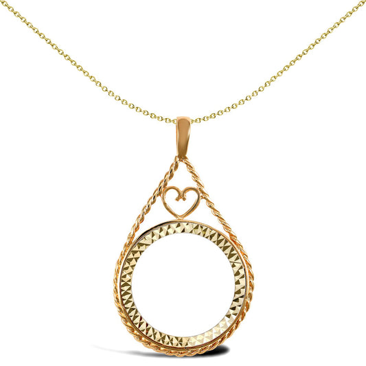 9ct Gold  Heart Teardrop Rope Full Sovereign Coin Mount Pendant - JSP012-F