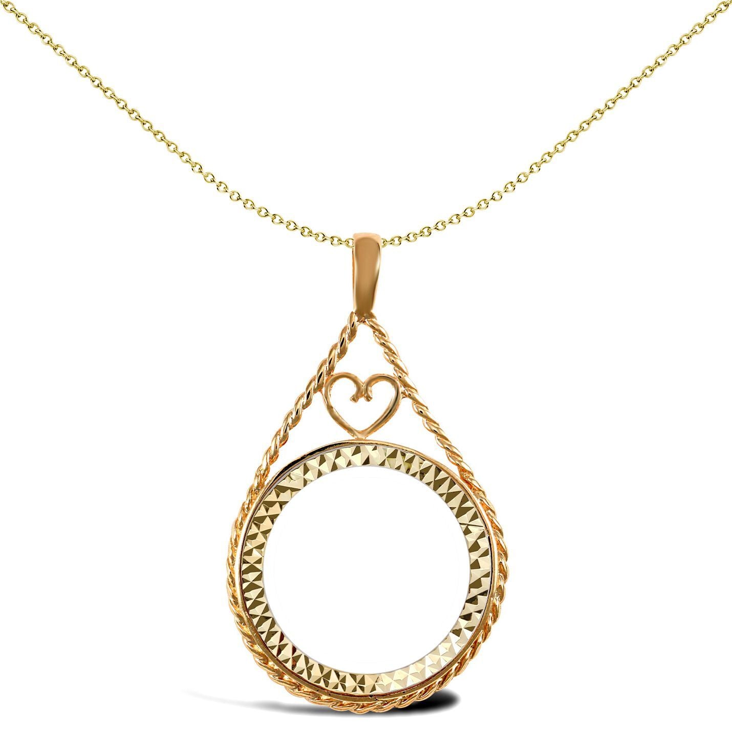 9ct Gold  Heart Teardrop Rope Full Sovereign Coin Mount Pendant - JSP012-F
