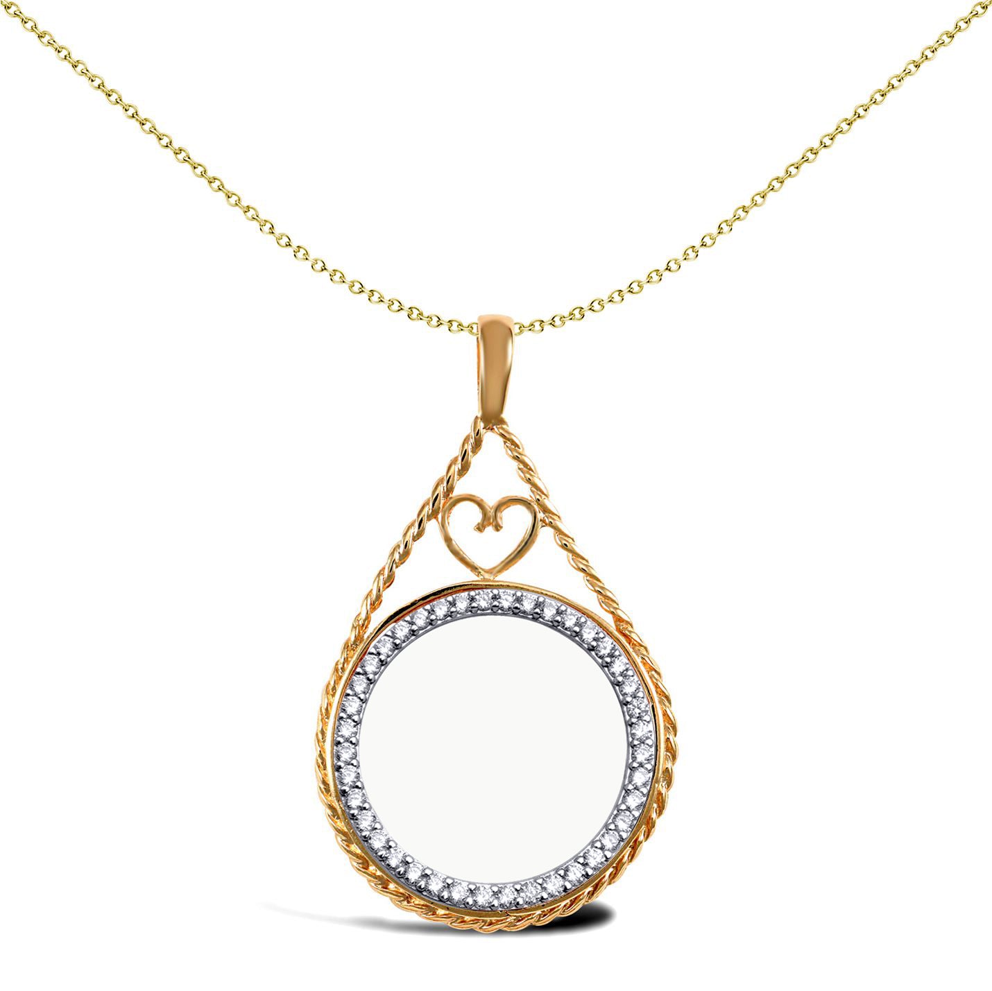 9ct Gold  Heart Rope Half Sovereign Coin Mount Pendant CZ Bezel - JSP012-H