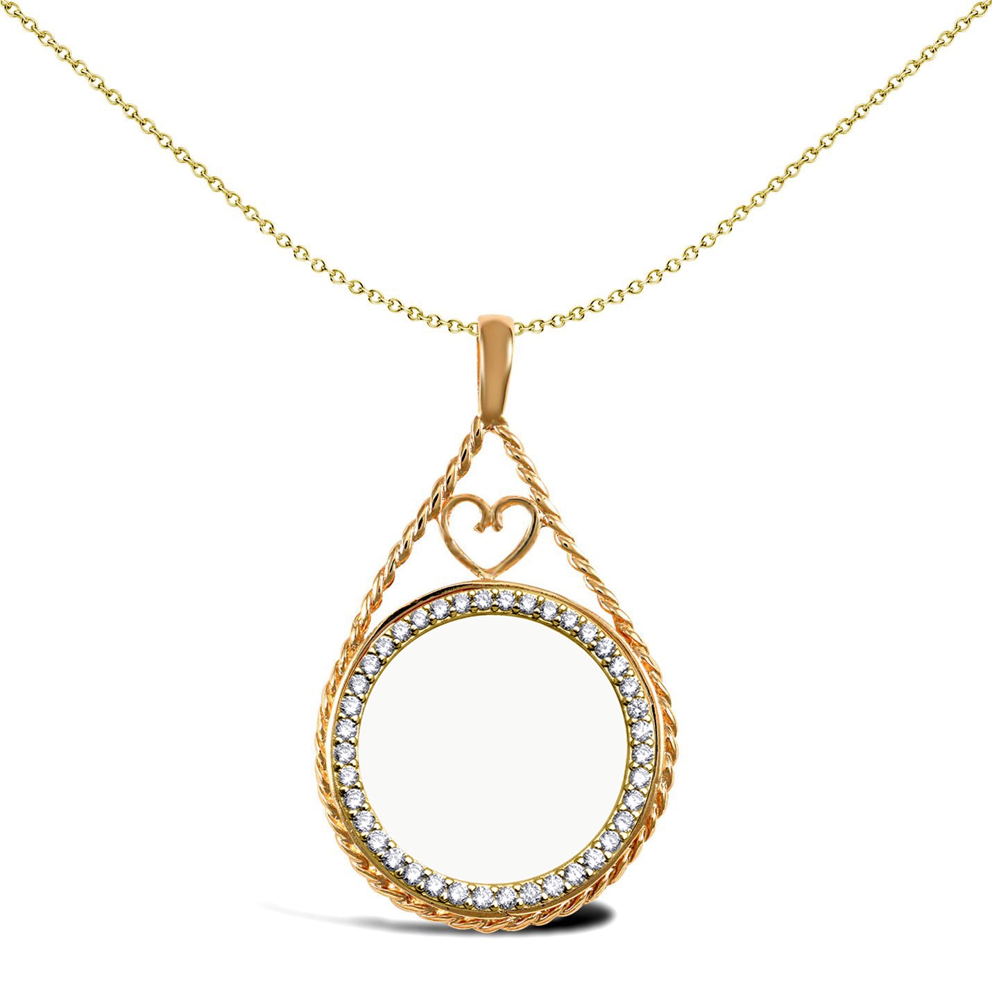 9ct Gold  Heart Rope Half Sovereign Coin Mount Pendant CZ Bezel - JSP012-H