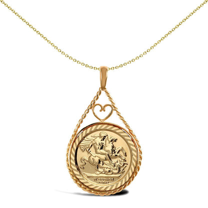9ct Gold  Heart Teardrop Rope St George Pendant (Half Sov Size) - JSP012-H