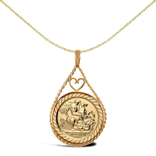 9ct Gold  Heart Teardrop Rope St George Pendant (Half Sov Size) - JSP012-H