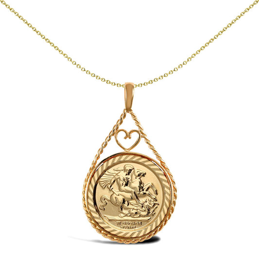 9ct Gold  Heart Teardrop Rope St George Pendant (Half Sov Size) - JSP012-H
