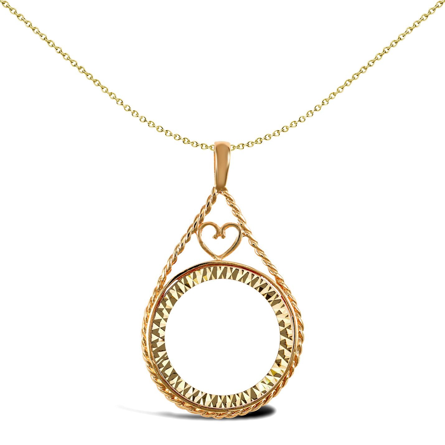 9ct Gold  Heart Teardrop Rope Half Sovereign Coin Mount Pendant - JSP012-H
