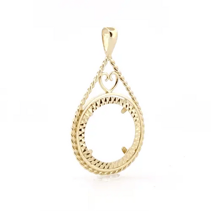 9ct Gold  Heart Teardrop Rope Half Sovereign Coin Mount Pendant - JSP012-H