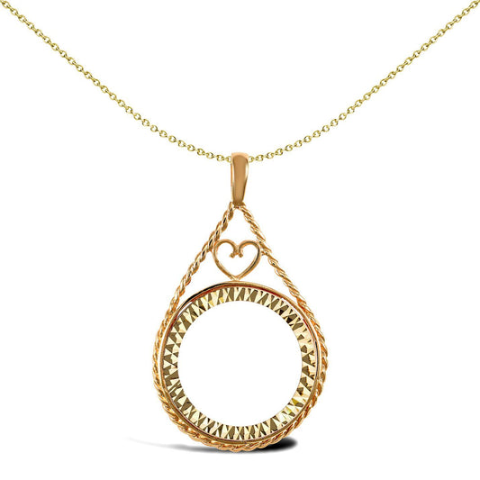 9ct Gold  Heart Teardrop Rope Half Sovereign Coin Mount Pendant - JSP012-H