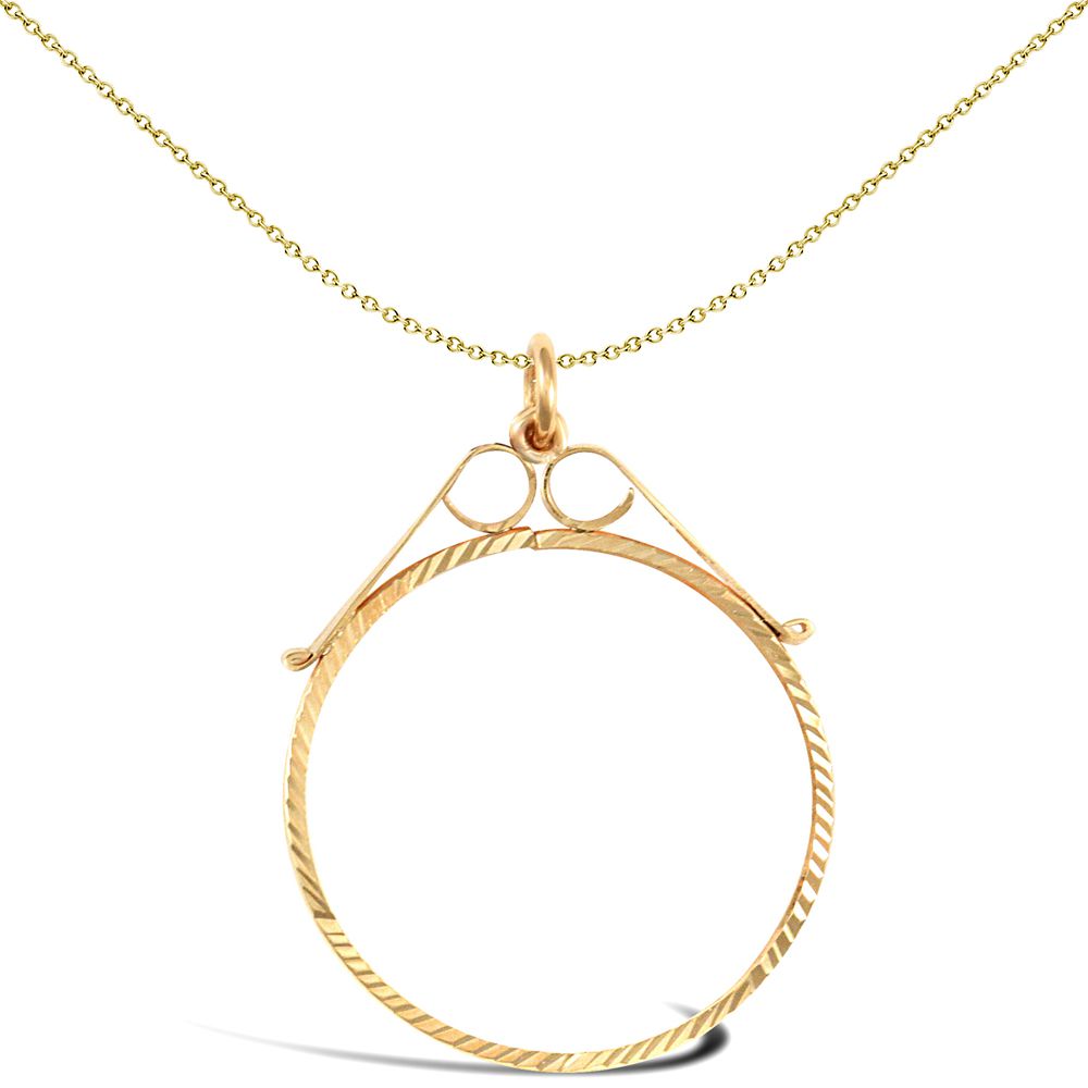 9ct Gold  Diamond Cut Scroll Top Full Sovereign Coin Mount Pendant - JSP021-F