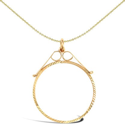 9ct Gold  Diamond Cut Scroll Top Full Sovereign Coin Mount Pendant - JSP021-F