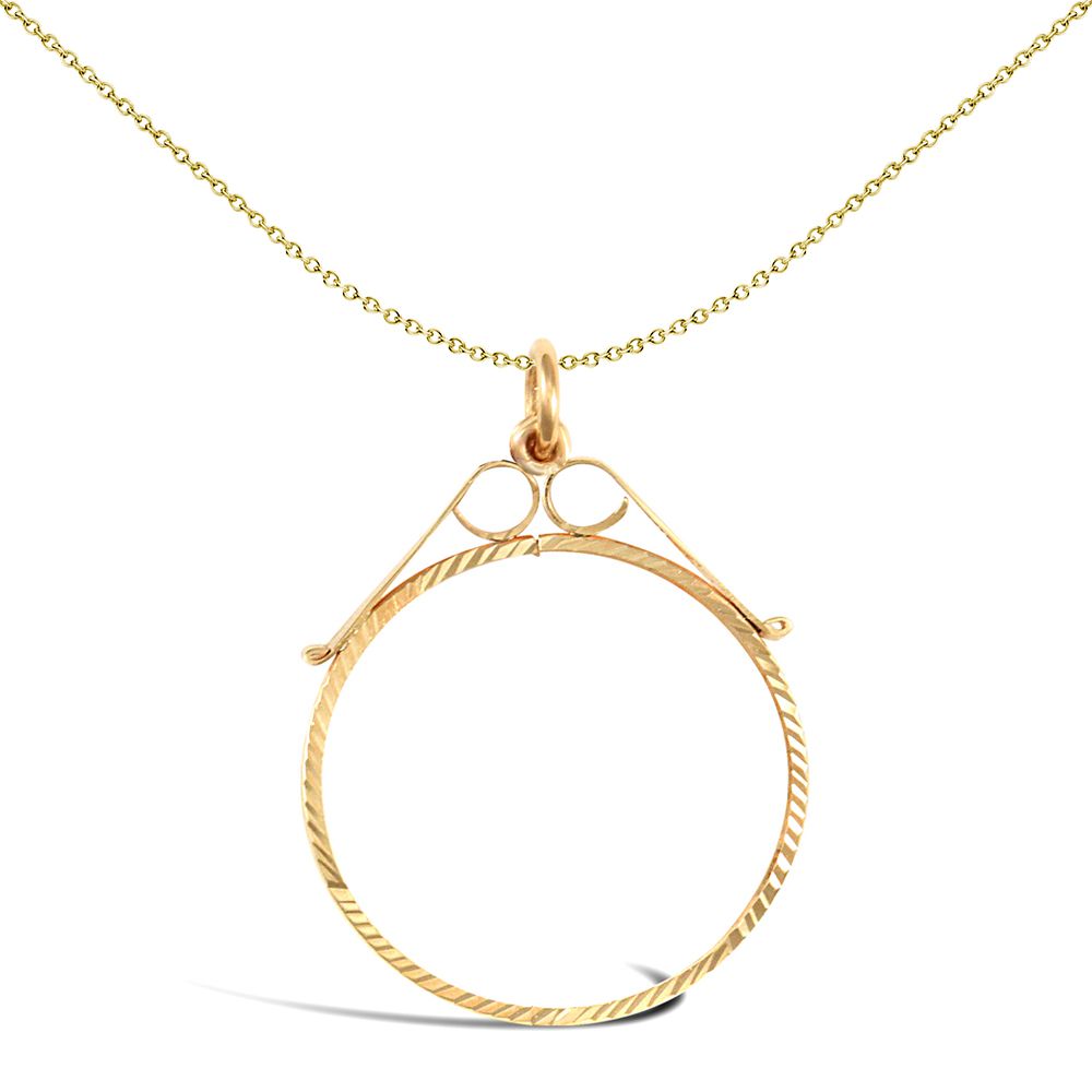 9ct Gold  Diamond Cut Scroll Top Half Sovereign Coin Mount Pendant - JSP021-H