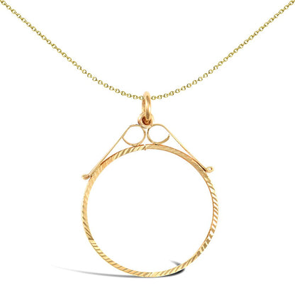 9ct Gold  Diamond Cut Scroll Top Half Sovereign Coin Mount Pendant - JSP021-H