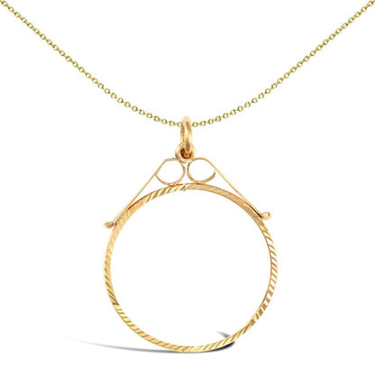 9ct Gold  Diamond Cut Scroll Top Half Sovereign Coin Mount Pendant - JSP021-H