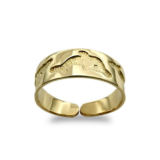 9ct Gold  Leaping Dolphins Carved Flat Toe Ring - JTR002