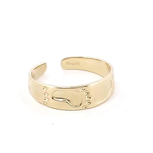 Ladies Solid 9ct Gold  Foot Prints Carved Flat Toe Ring - JTR006