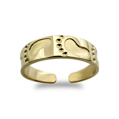 Ladies Solid 9ct Gold  Foot Prints Carved Flat Toe Ring - JTR006