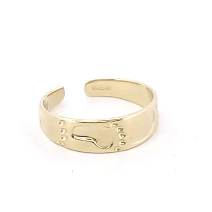 9ct Gold  Graduated Flat Band Footprints Toe Ring - JTR006