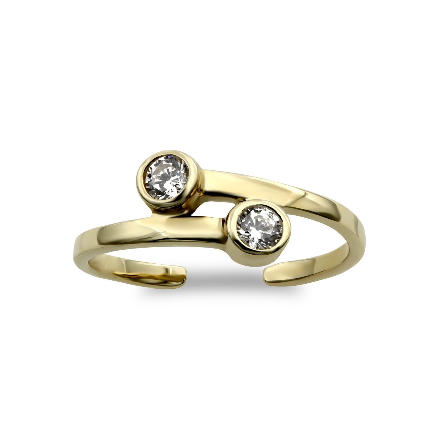 9ct Gold  CZ Crossover Duology Bypass Torque Toe Ring - JTR008