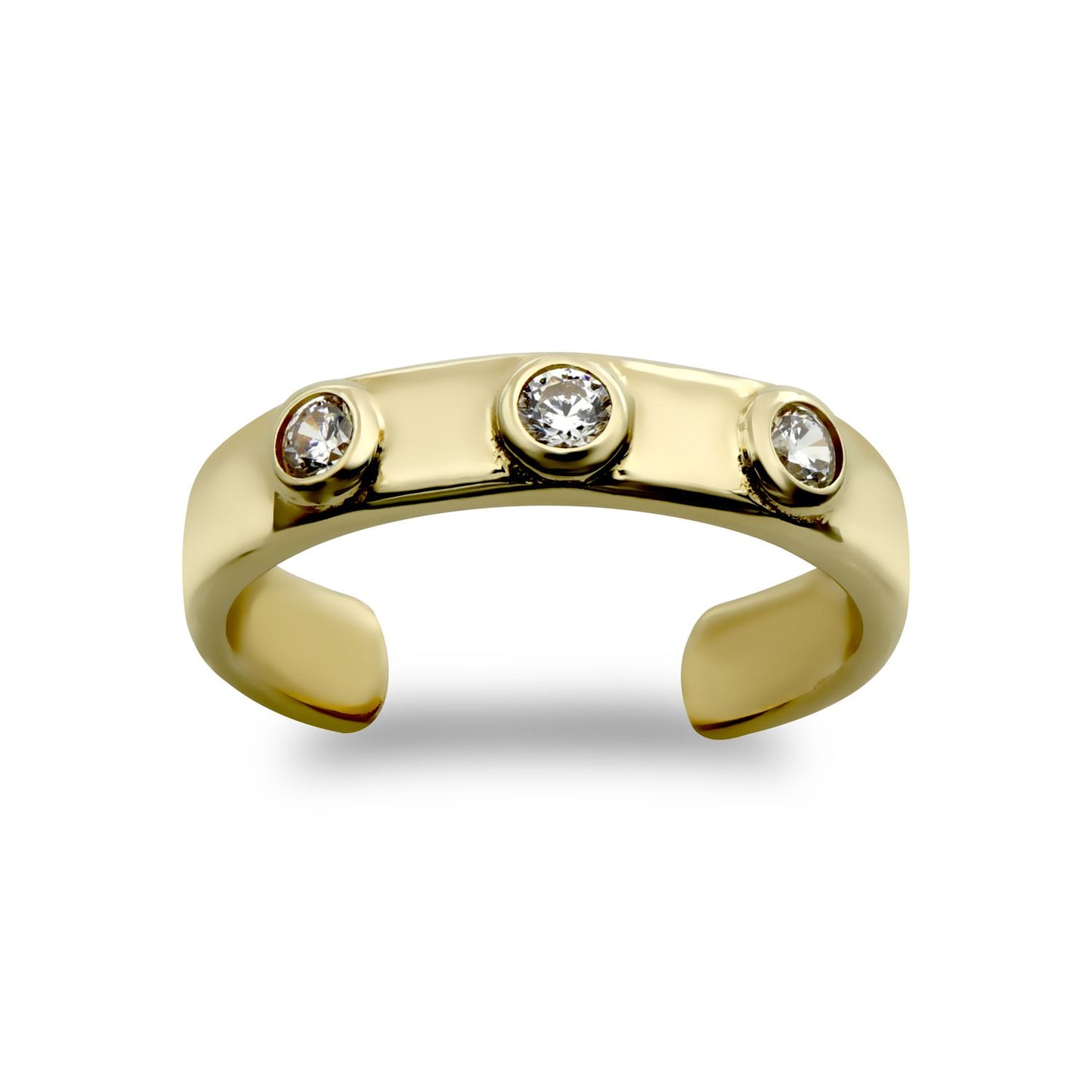 9ct Gold  CZ Bubble Bezel Trilogy Band Toe Ring - JTR009