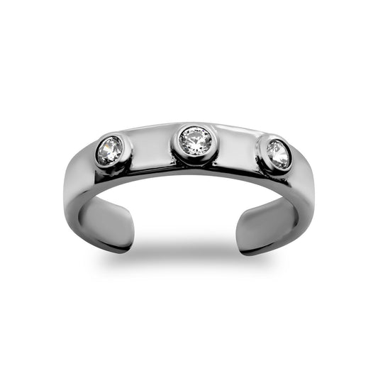 9ct White Gold CZ Bubble Bezel Trilogy Band Toe Ring - JTR010