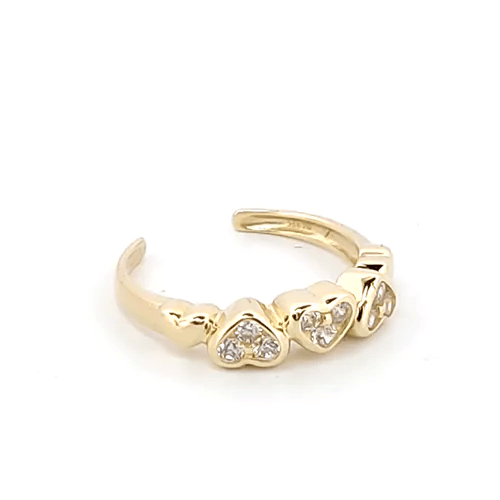 9ct Gold  CZ Trilogy Pave Love Hearts Toe Ring - JTR016