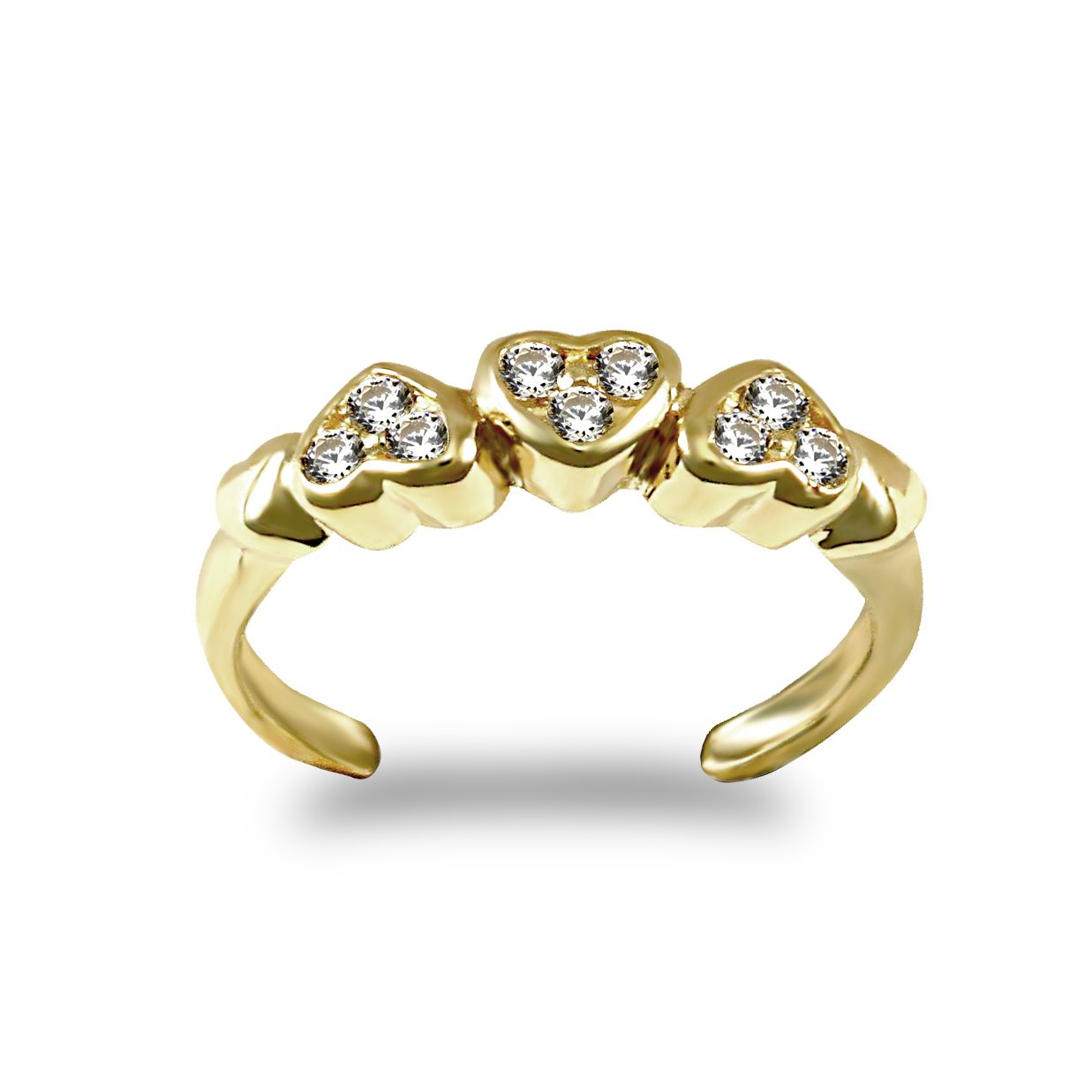 9ct Gold  CZ Love Hearts Inversion Pattern Toe Ring - JTR016