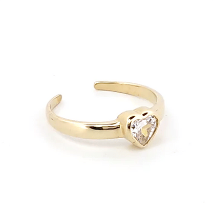 9ct Gold  CZ Solitaire Love Heart Toe Ring - JTR017