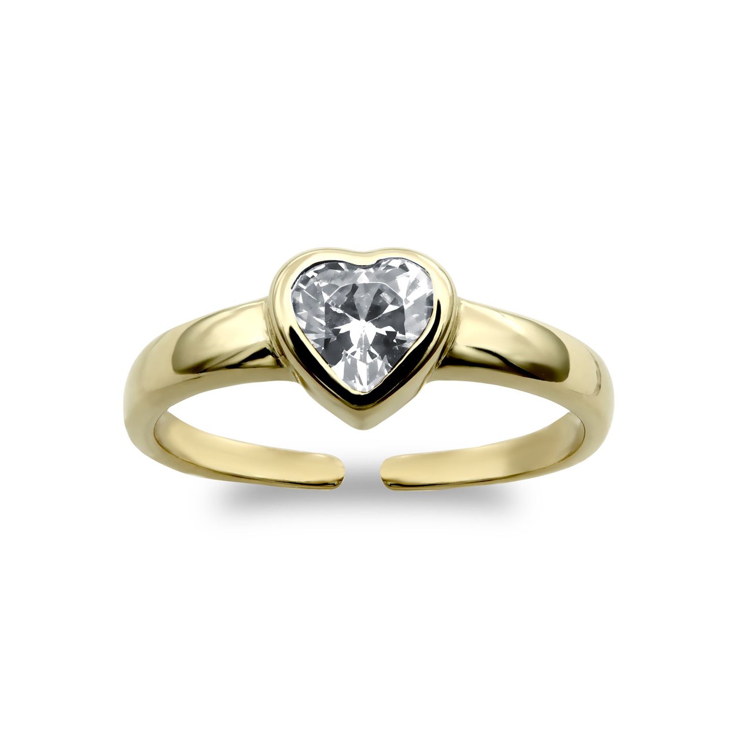 9ct Gold  Heart CZ Bezel Solitaire Love Heart Toe Ring - JTR017