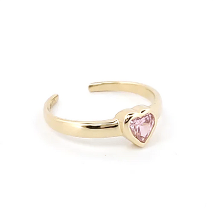 9ct Gold  Pink CZ Solitaire Love Heart Toe Ring - JTR018