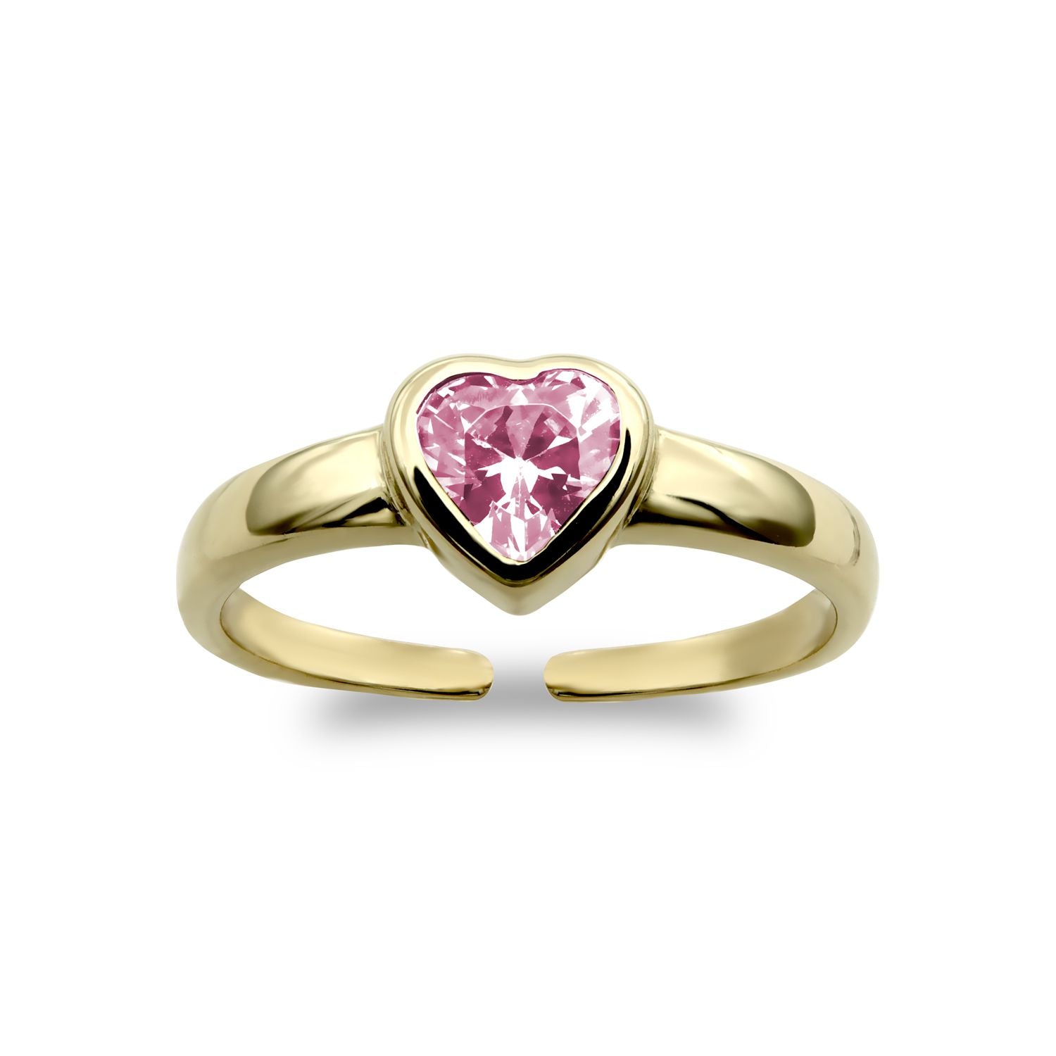9ct Gold  Pink Heart CZ Bezel Solitaire Love Heart Toe Ring - JTR018