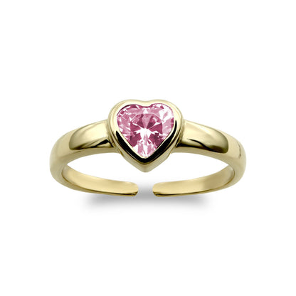 9ct Gold  Pink Heart CZ Bezel Solitaire Love Heart Toe Ring - JTR018