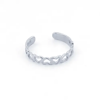 9ct White Gold  Cut Out Love Hearts Inversion Pattern Toe Ring - JTR020