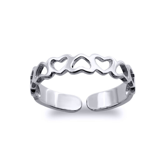 9ct White Gold  Cut Out Love Hearts Inversion Pattern Toe Ring - JTR020