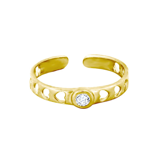 9ct Gold  CZ Bubble Bezel Solitaire Cut Out Love Hearts Toe Ring - JTR023